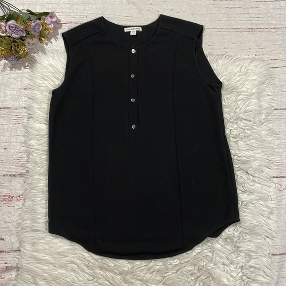 James Perse Black Button Shell Henley Crepe Blouse - Picture 1 of 9
